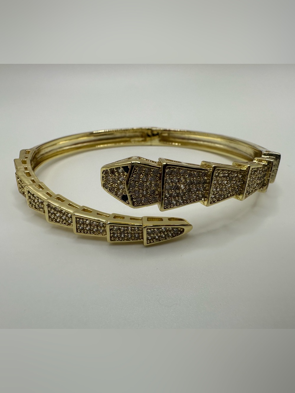 Gold Pavé Snake-Style Cuff Bracelet - Women Jewelry